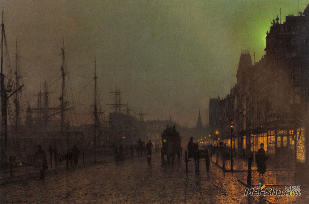 约翰·阿特金森·格里姆肖(John Atkinson Grimshaw)高清作品《克莱德港船坞附近的古罗克》