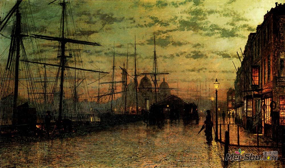 约翰·阿特金森·格里姆肖(John Atkinson Grimshaw)高清作品《Humber Docks, Hull》