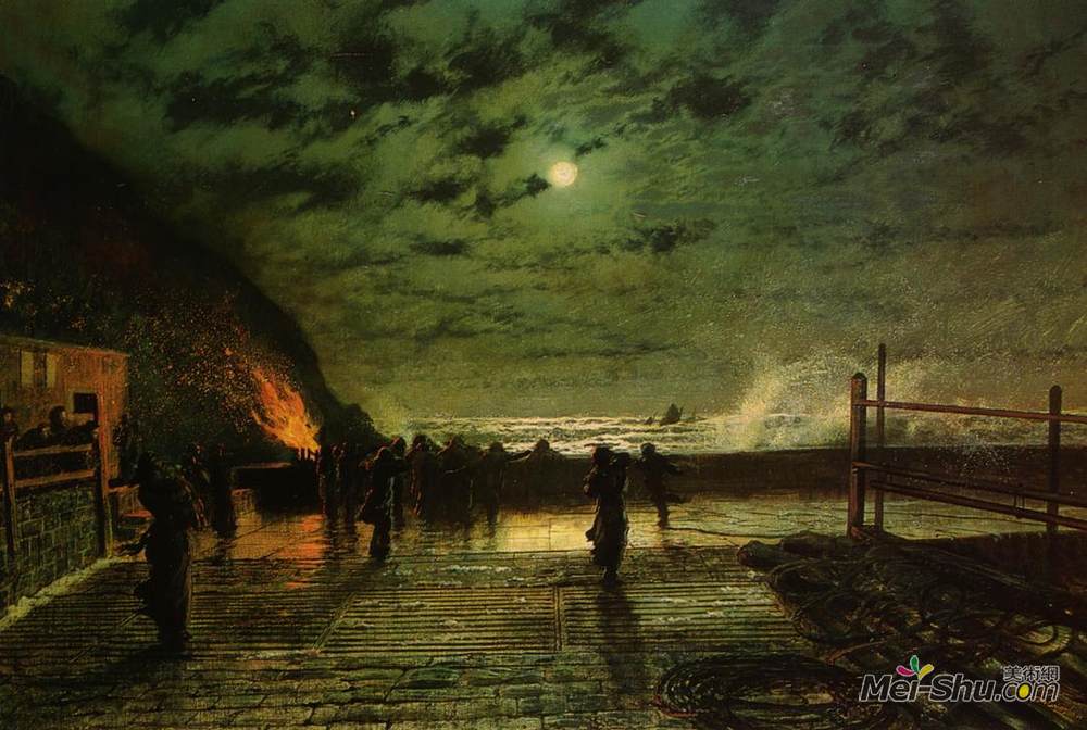 约翰·阿特金森·格里姆肖(John Atkinson Grimshaw)高清作品《处于危险中（港口耀斑）》