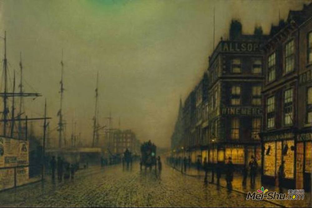 约翰·阿特金森·格里姆肖(John Atkinson Grimshaw)高清作品《月光下的利物浦码头》