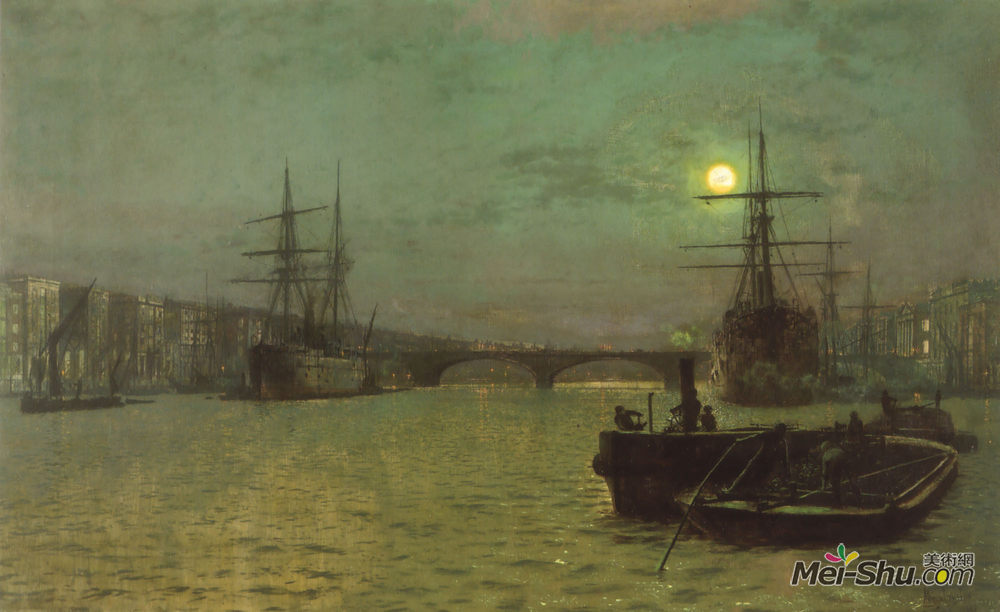 约翰·阿特金森·格里姆肖(John Atkinson Grimshaw)高清作品《伦敦桥半的时间》