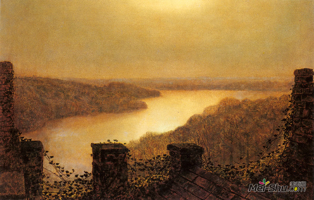 约翰·阿特金森·格里姆肖(John Atkinson Grimshaw)高清作品《城堡里的圆形湖》