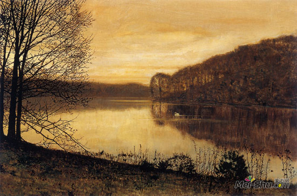 约翰·阿特金森·格里姆肖(John Atkinson Grimshaw)高清作品《利兹湖》