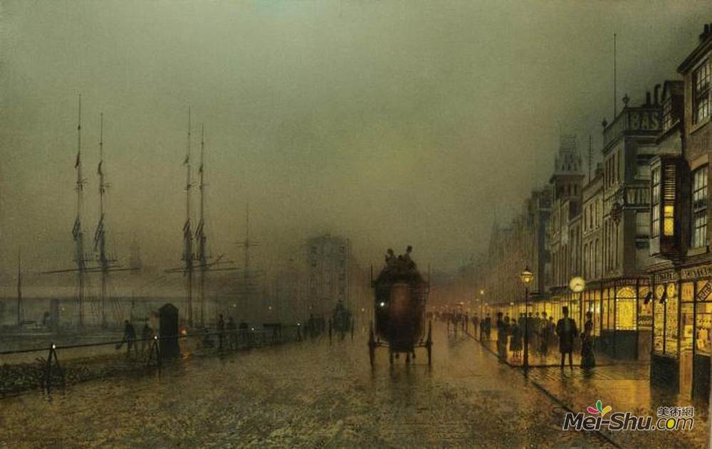 约翰·阿特金森·格里姆肖(John Atkinson Grimshaw)高清作品《星期六晚上，克莱德在格拉斯哥》