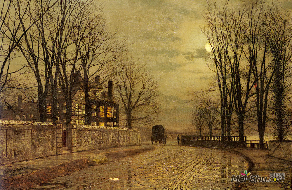 约翰·阿特金森·格里姆肖(John Atkinson Grimshaw)高清作品《道路的转弯》