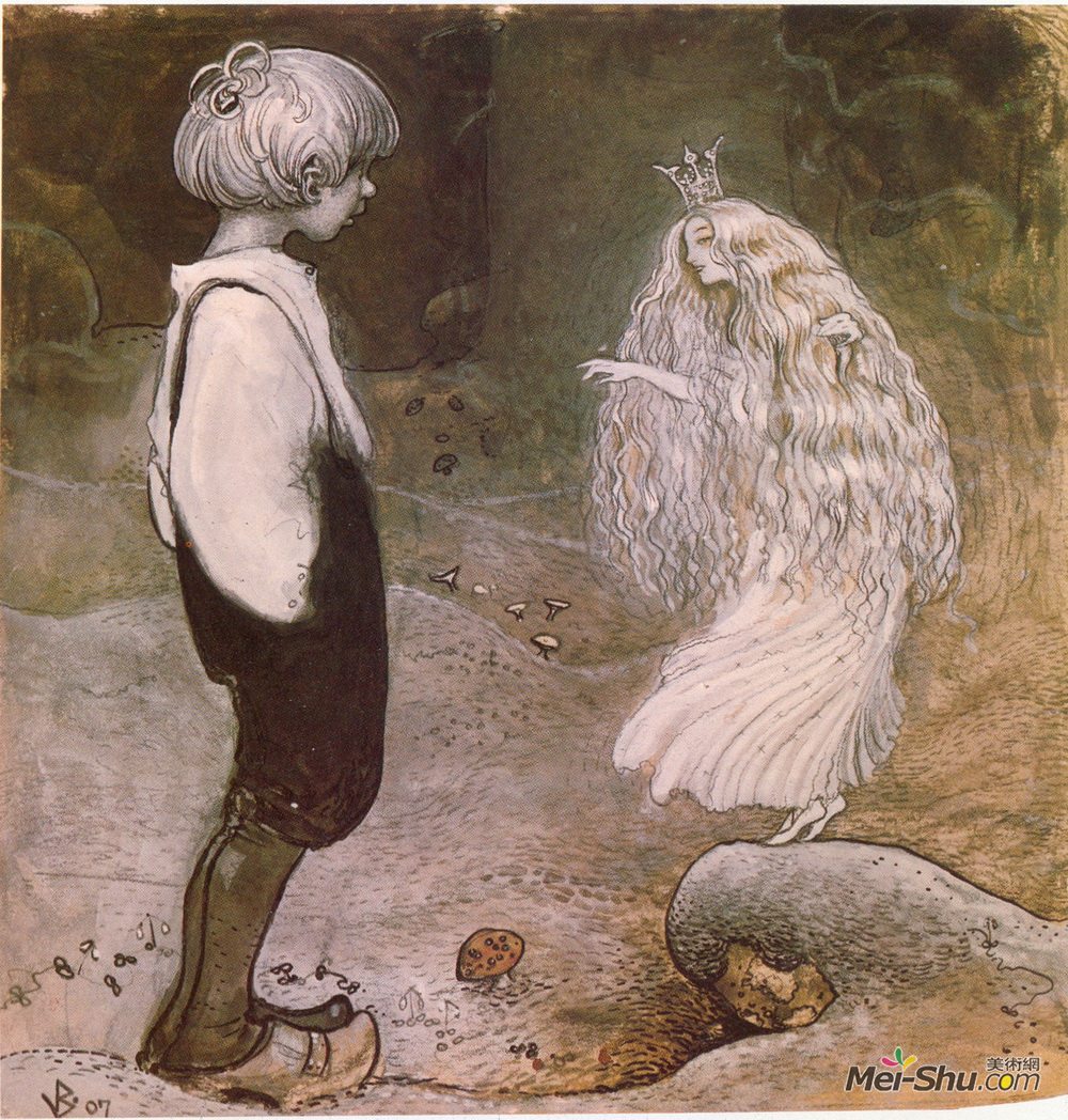 约翰·鲍尔(John Bauer)高清作品《那一刻，她被魔法改变成了一个奇妙的小人物。》