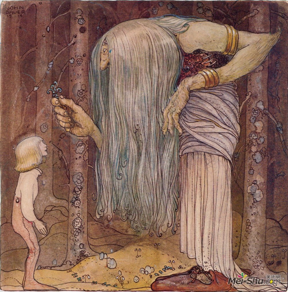 约翰·鲍尔(John Bauer)高清作品《这是一块巨魔药草，除了我以外没有别人能》