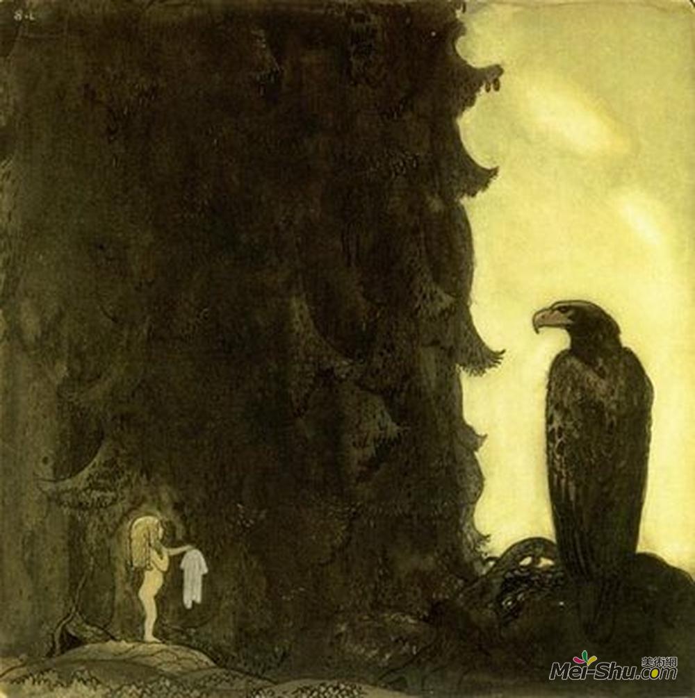 约翰·鲍尔(John Bauer)高清作品《她给了老鹰乐队前裙》