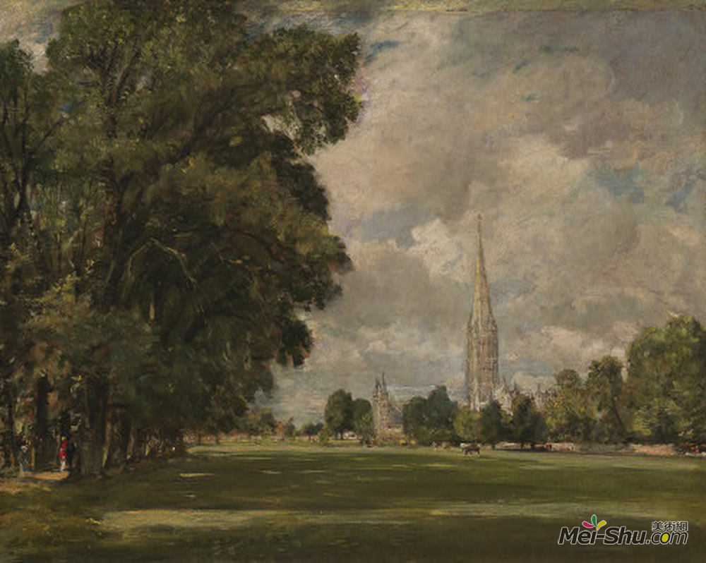约翰·康斯特布尔(John Constable)高清作品《从低洼湿地关闭的索尔兹伯里大教堂》