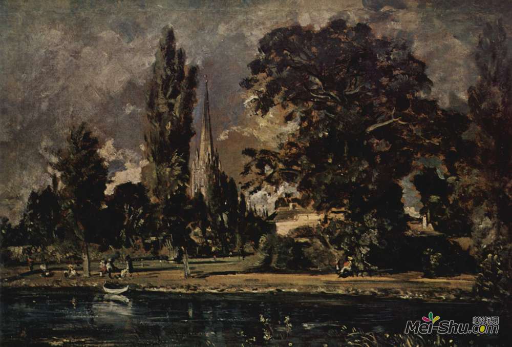 约翰·康斯特布尔(John Constable)高清作品《从索尔兹伯里大教堂看河与侯》