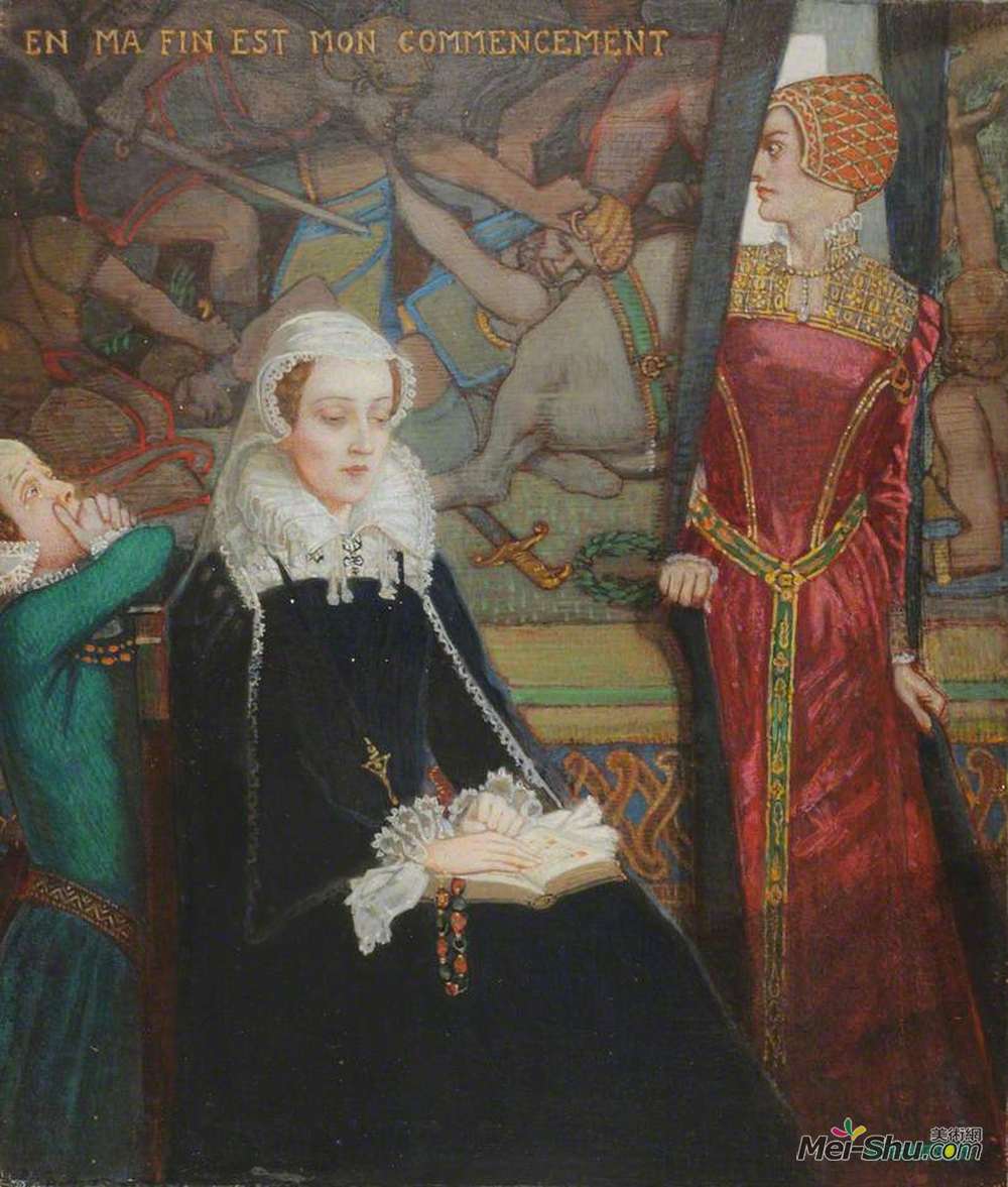 约翰·邓肯(John Duncan)高清作品《Mary, Queen of Scots at Fotheringhay》
