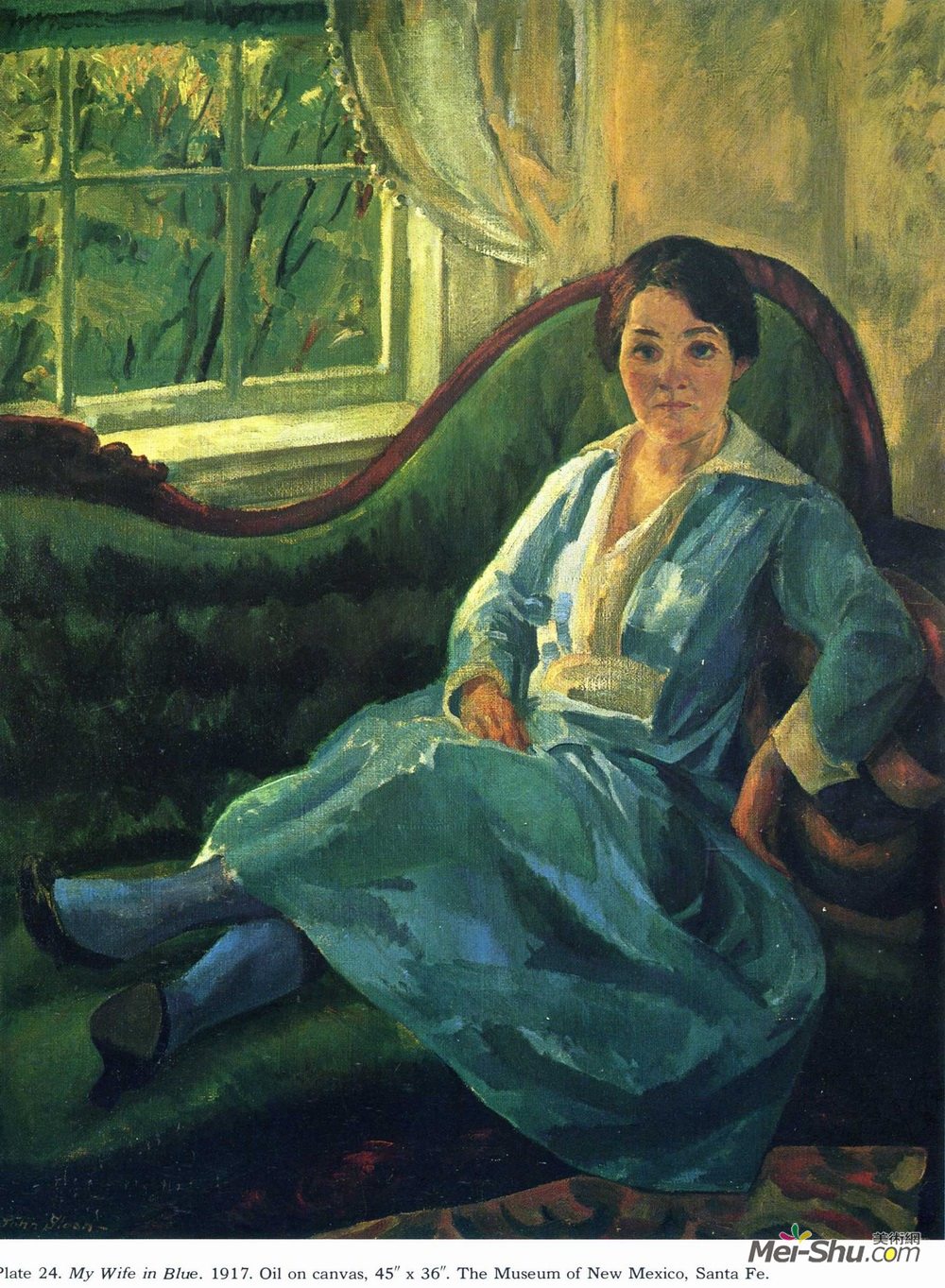 约翰法国斯隆(John French Sloan)高清作品《我的妻子穿着蓝色衣服》