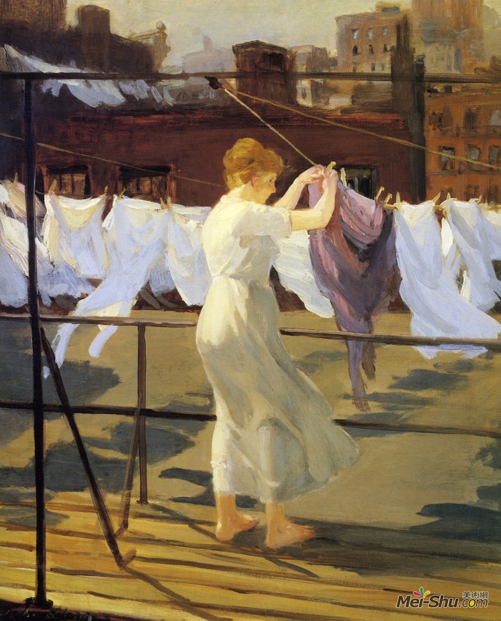 约翰法国斯隆(John French Sloan)高清作品《屋顶上的太阳和风》