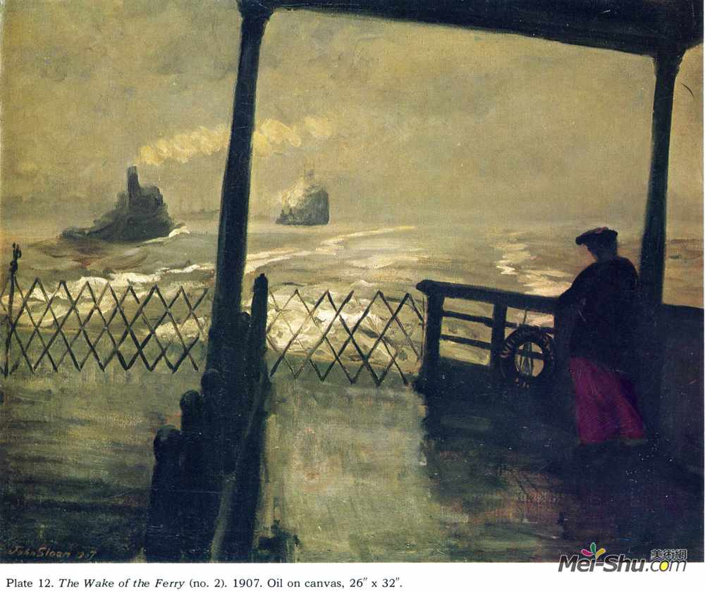 约翰法国斯隆(John French Sloan)高清作品《渡船的尾迹》