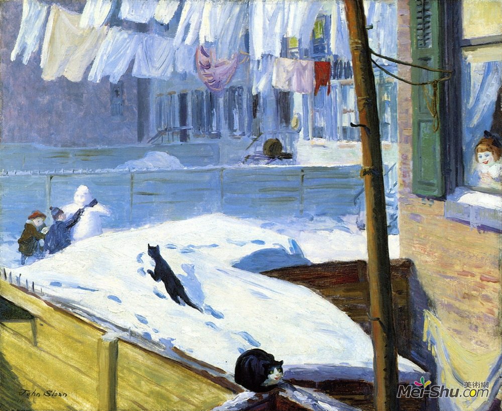 约翰法国斯隆(John French Sloan)高清作品《格林威治村后院》