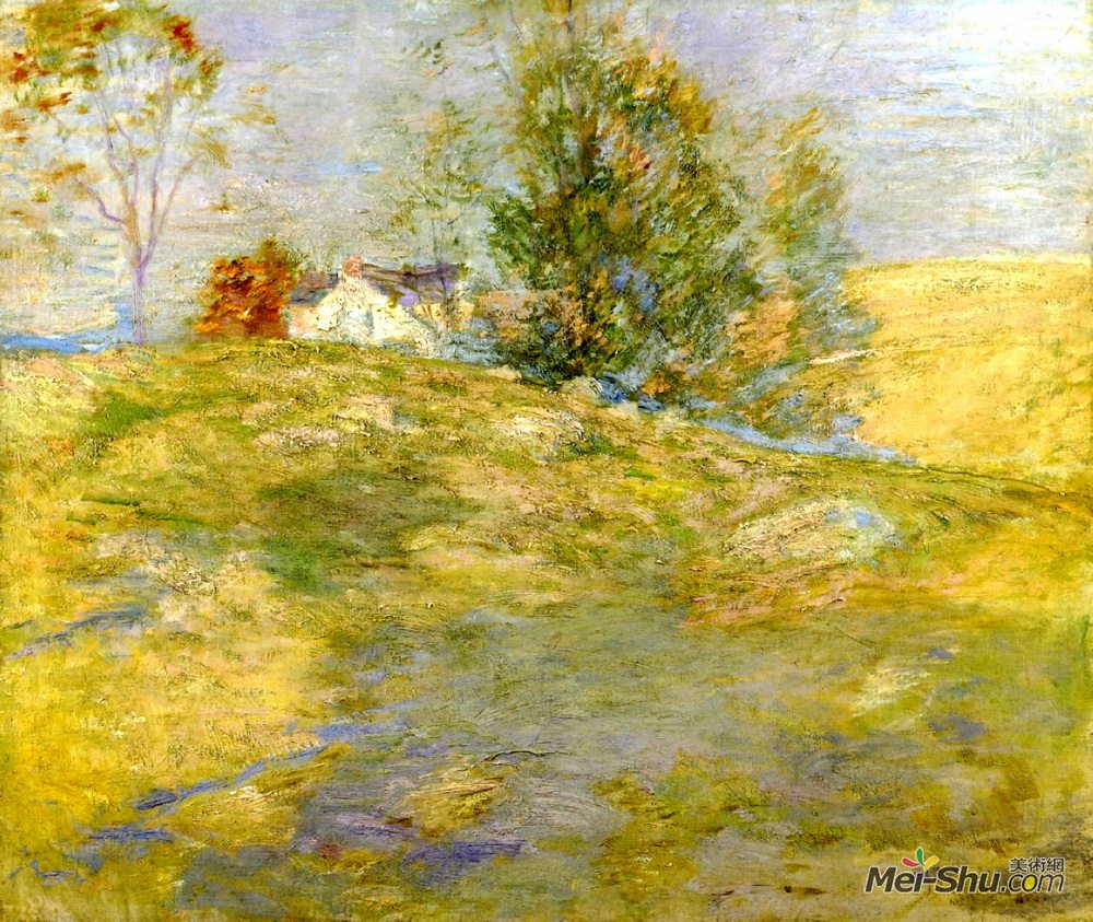 约翰·亨利·特瓦克特曼(John Henry Twachtman)高清作品《艺术家的家在秋天，格林尼治，康涅狄格》