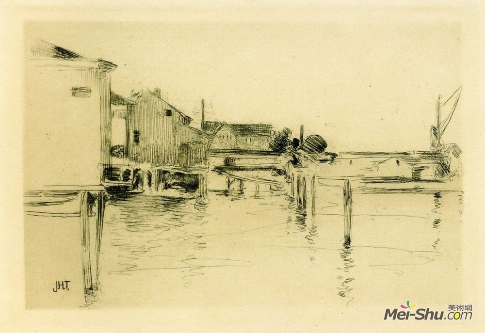 约翰·亨利·特瓦克特曼(John Henry Twachtman)高清作品《桥港》