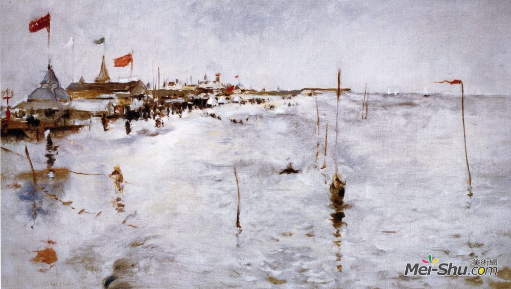 约翰·亨利·特瓦克特曼(John Henry Twachtman)高清作品《布莱顿码头康尼岛》