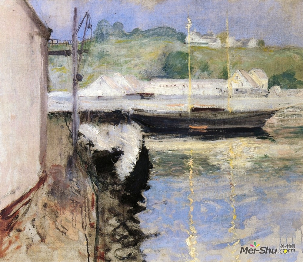 约翰·亨利·特瓦克特曼(John Henry Twachtman)高清作品《格洛斯特鱼棚和纵帆船》