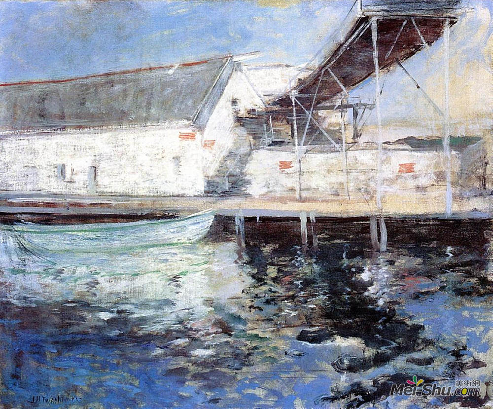约翰·亨利·特瓦克特曼(John Henry Twachtman)高清作品《马萨诸塞州格洛斯特的鱼棚》