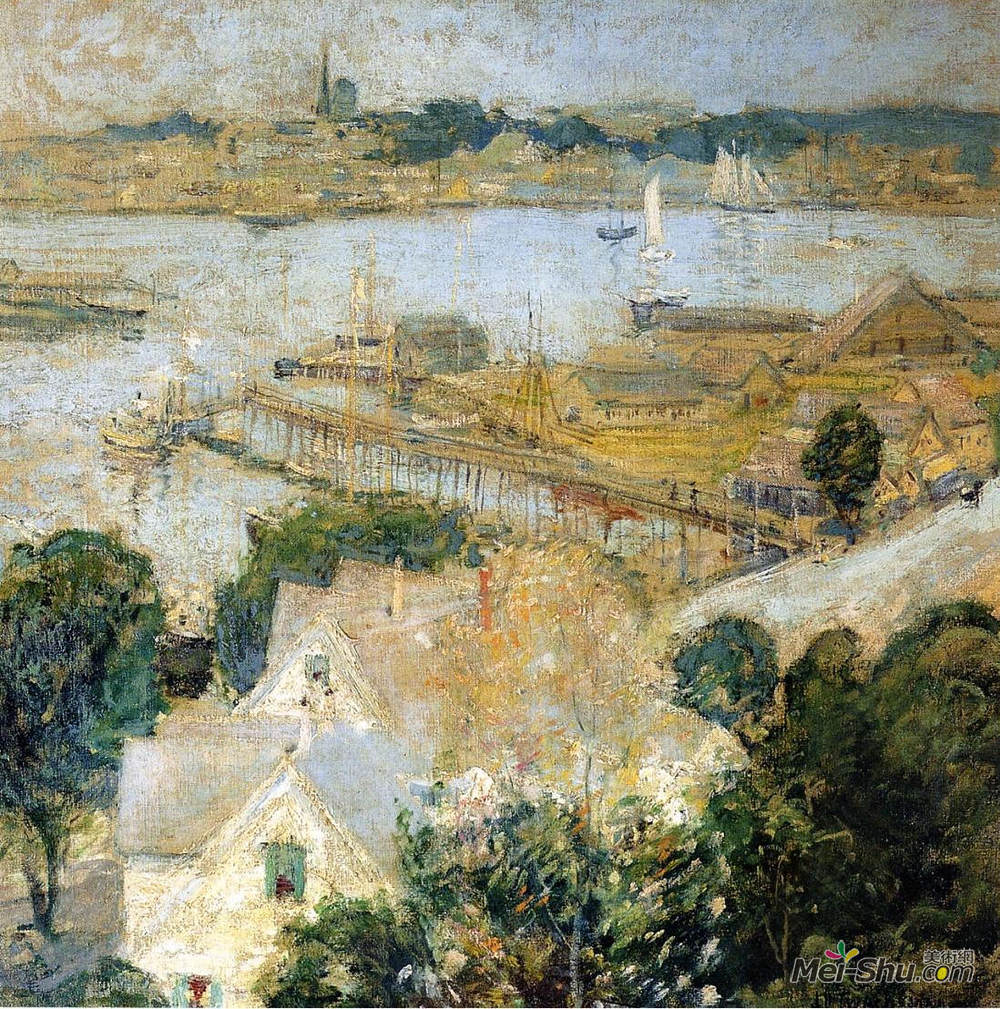 约翰·亨利·特瓦克特曼(John Henry Twachtman)高清作品《格洛斯特港》
