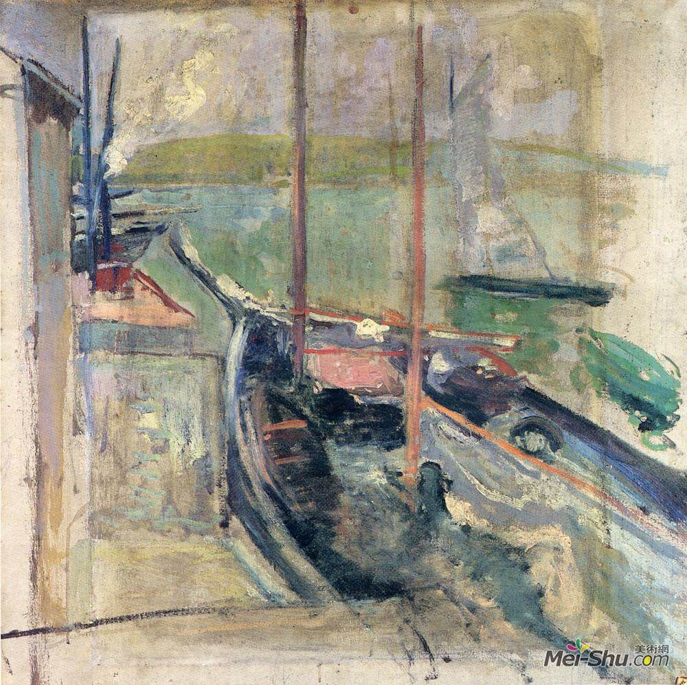 约翰·亨利·特瓦克特曼(John Henry Twachtman)高清作品《港景》