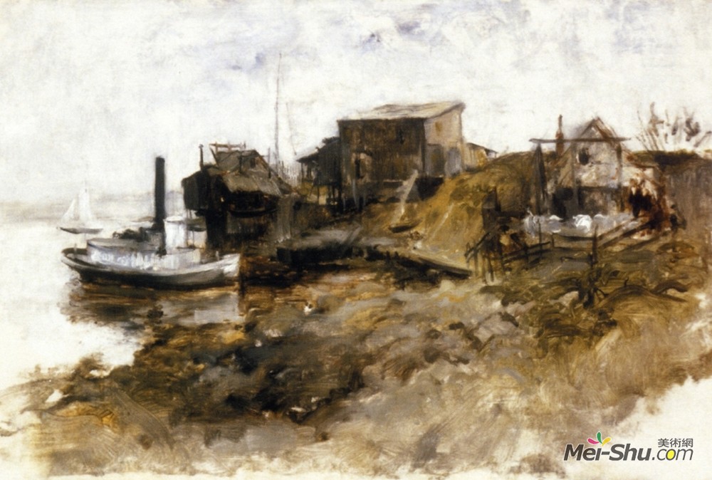 约翰·亨利·特瓦克特曼(John Henry Twachtman)高清作品《海港景观》