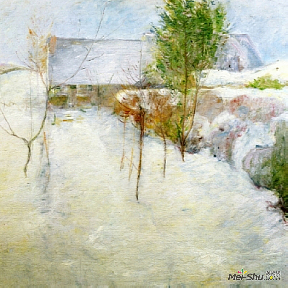 约翰·亨利·特瓦克特曼(John Henry Twachtman)高清作品《雪中??的房子》