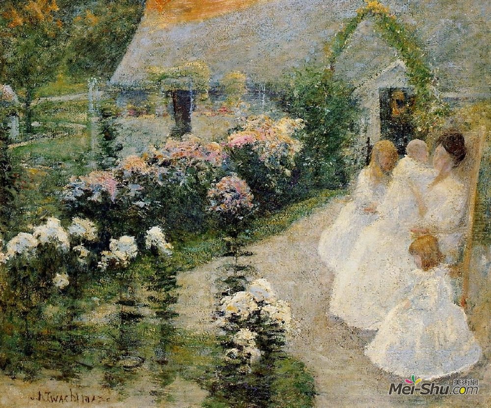 约翰·亨利·特瓦克特曼(John Henry Twachtman)高清作品《在阳台上》