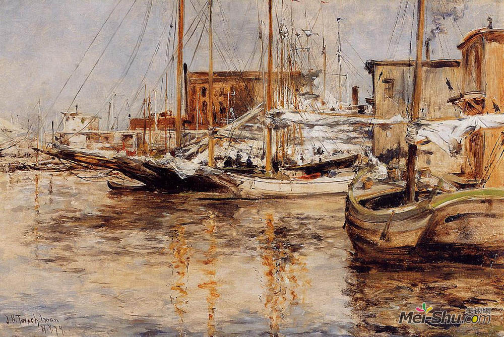 约翰·亨利·特瓦克特曼(John Henry Twachtman)高清作品《牡蛎船，北江》