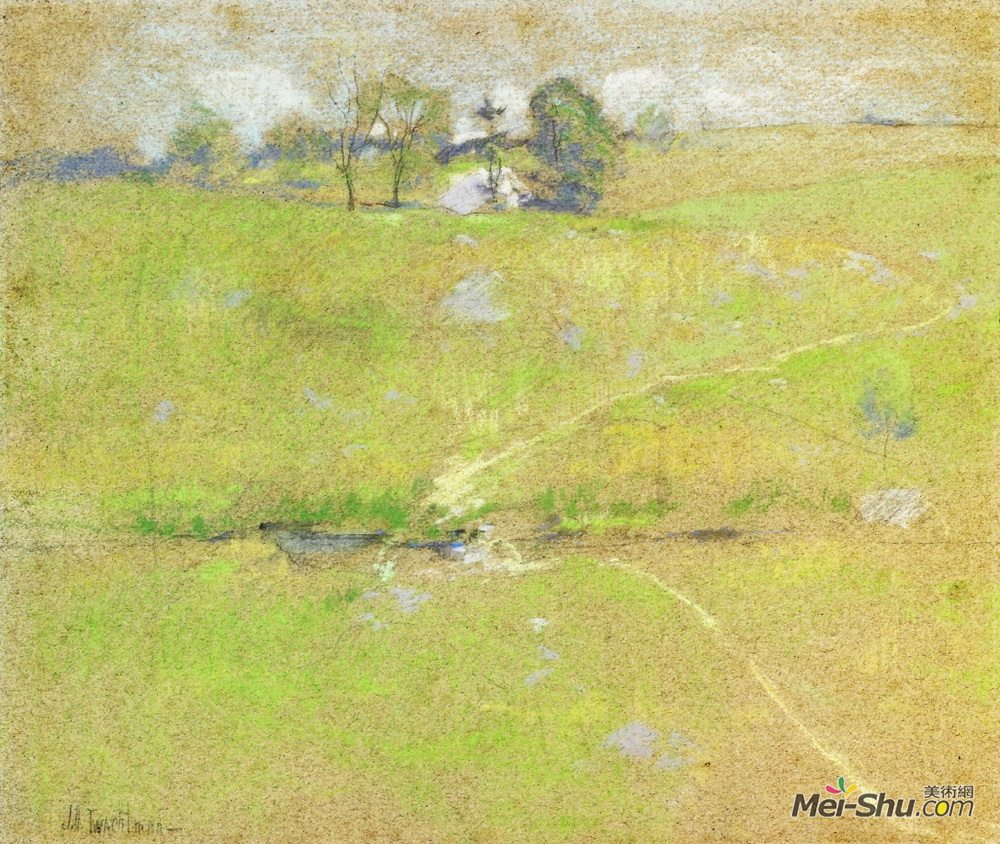 约翰·亨利·特瓦克特曼(John Henry Twachtman)高清作品《Path in the Hills, Branchville, Connecticut》