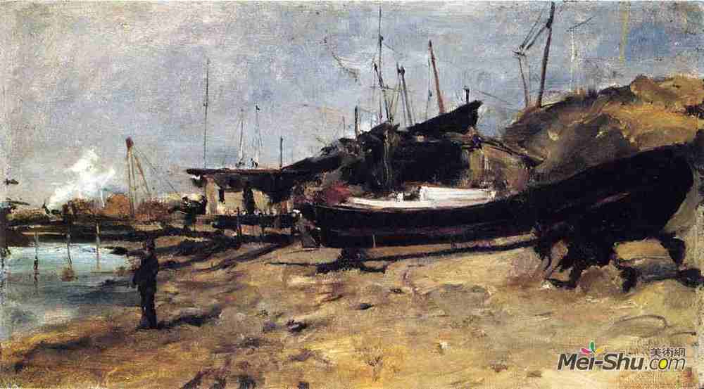 约翰·亨利·特瓦克特曼(John Henry Twachtman)高清作品《船坞》