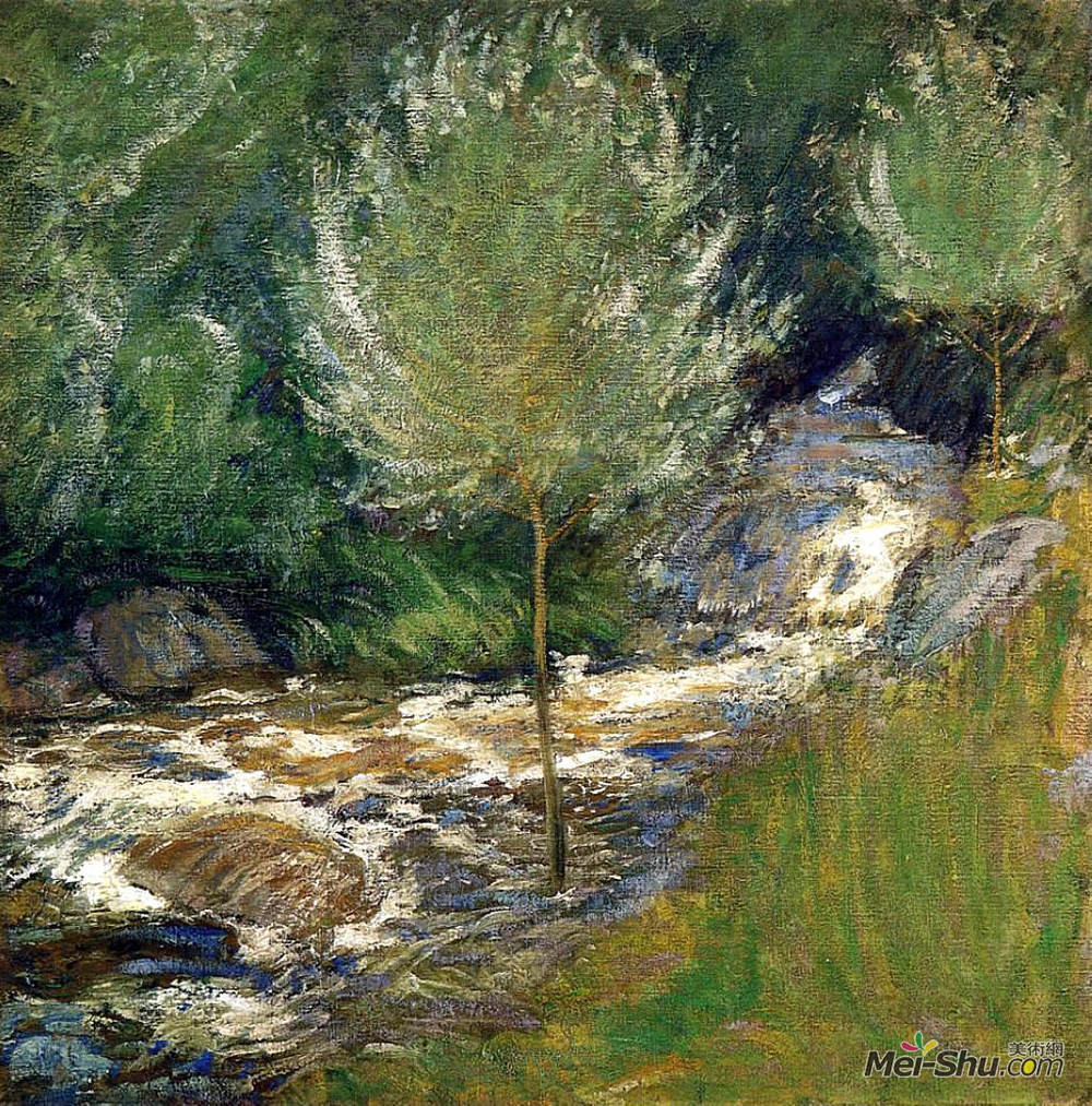 约翰·亨利·特瓦克特曼(John Henry Twachtman)高清作品《The Brook, Greenwich, Connecticut (aka Horseneck Falls, Gree》