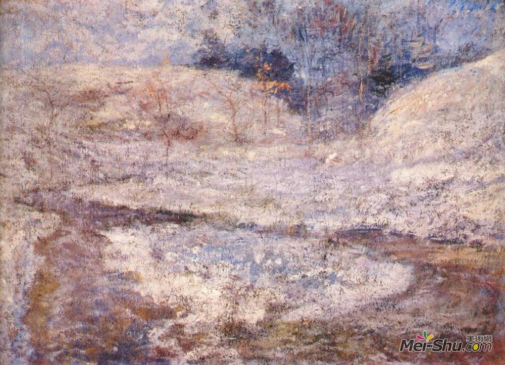 约翰·亨利·特瓦克特曼(John Henry Twachtman)高清作品《小溪，格林尼治，康涅狄格》