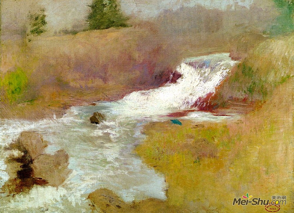约翰·亨利·特瓦克特曼(John Henry Twachtman)高清作品《施普灵河的瀑布》