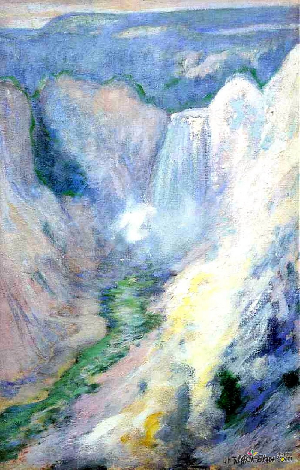 约翰·亨利·特瓦克特曼(John Henry Twachtman)高清作品《在黄石公园的瀑布》