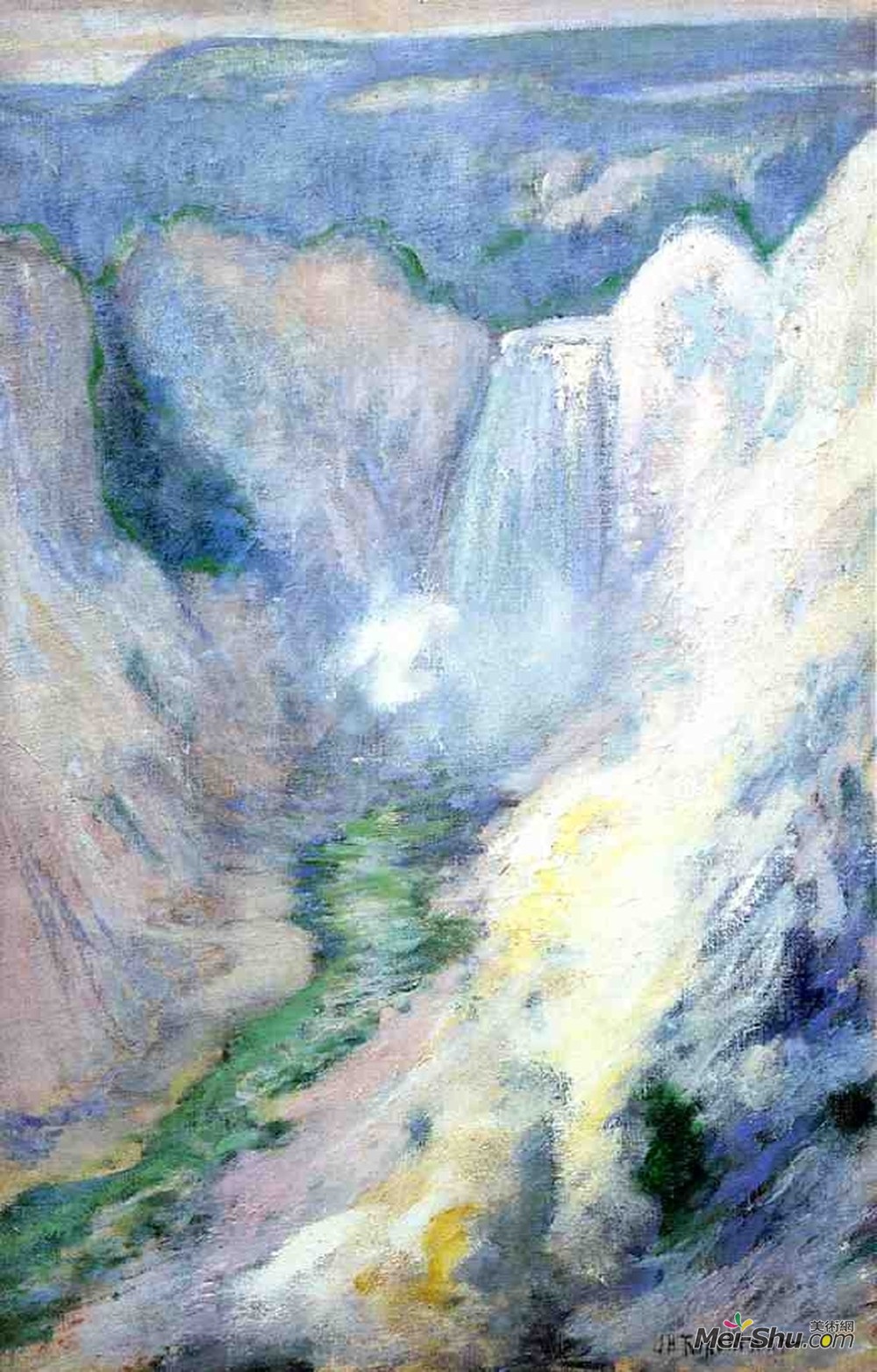 约翰·亨利·特瓦克特曼(John Henry Twachtman)高清作品《在黄石公园的瀑布》