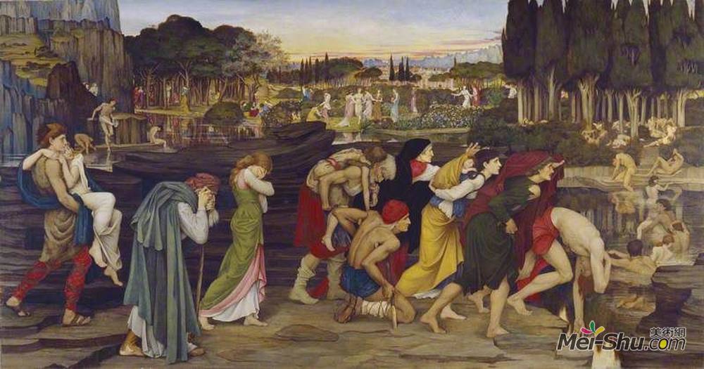 约翰·拉达姆·斯宾塞·斯坦霍普(John Roddam Spencer Stanhope)高清作品《The Waters of Lethe by the Plains of Elysium》