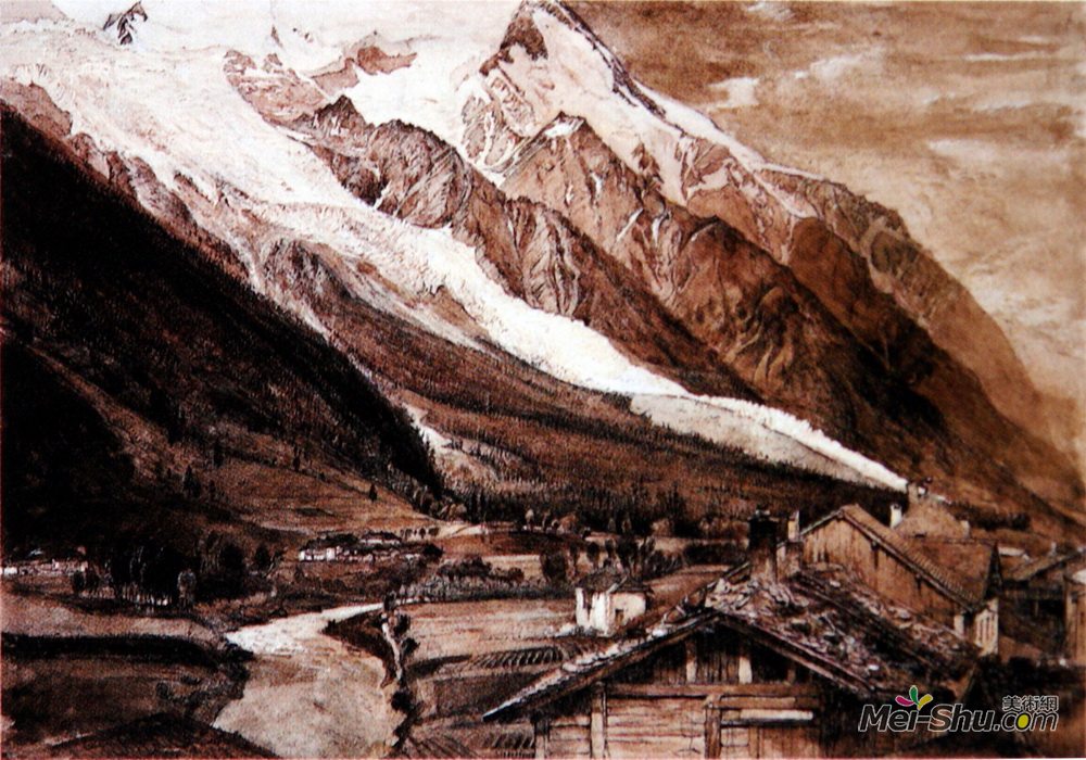 约翰·罗斯金(John Ruskin)高清作品《1849年夏蒙尼冰川的工作》