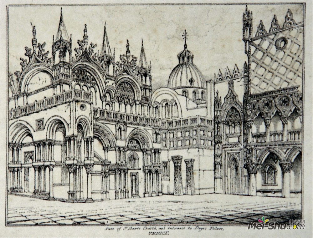 约翰·罗斯金(John Ruskin)高清作品《Piazzetta and St Marks Venice 1835》