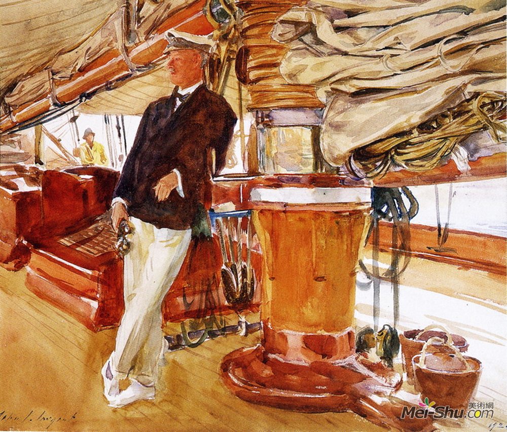 约翰·辛格·萨金特(John Singer Sargent)高清作品《Captain Herbert M. Sears on deck of the Schooner Yacht Const》