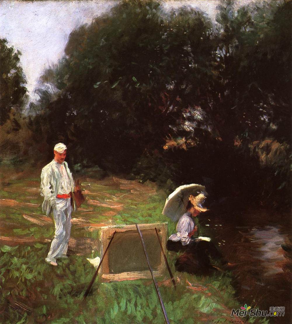 约翰·辛格·萨金特(John Singer Sargent)高清作品《Dennis Miller Bunker Painting at Calcot》