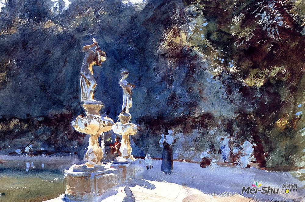 约翰·辛格·萨金特(John Singer Sargent)高清作品《佛罗伦萨喷泉，波波里花园》