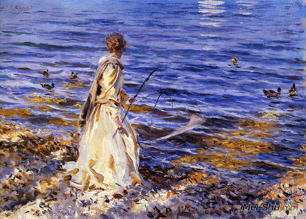 约翰·辛格·萨金特(John Singer Sargent)高清作品《女孩钓鱼》