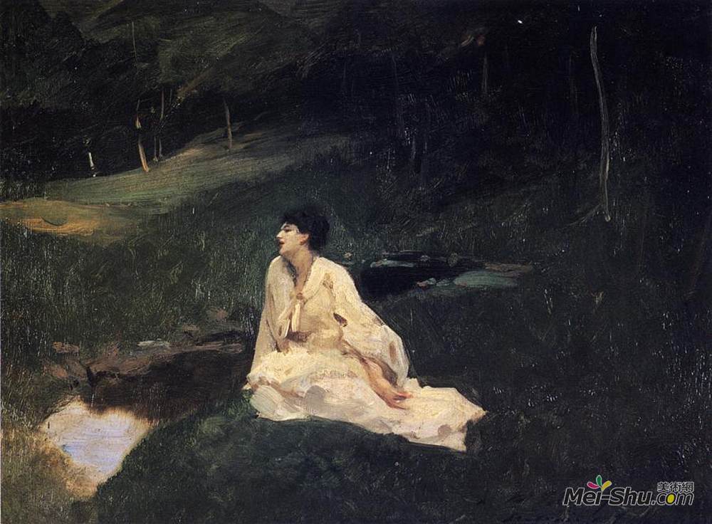 约翰·辛格·萨金特(John Singer Sargent)高清作品《Judith Gautier (also known as By the River or Resting by a S》