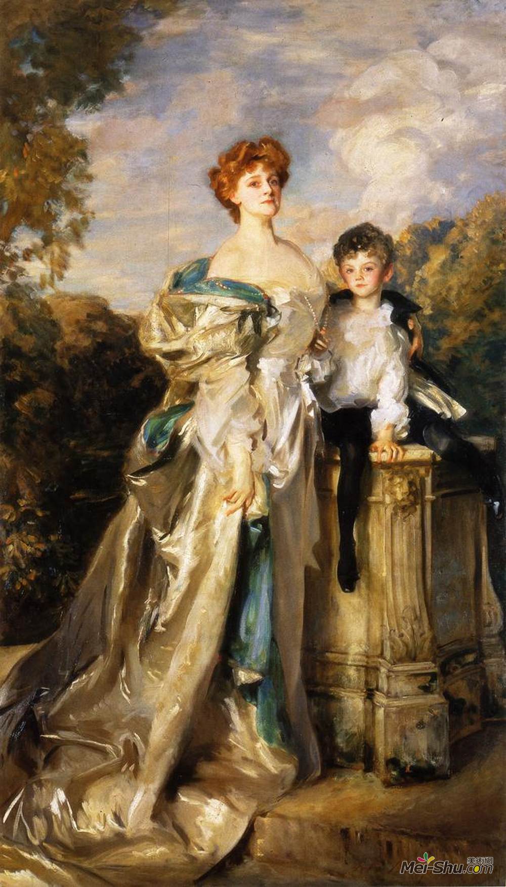 约翰·辛格·萨金特(John Singer Sargent)高清作品《沃里克夫人和她的儿子》