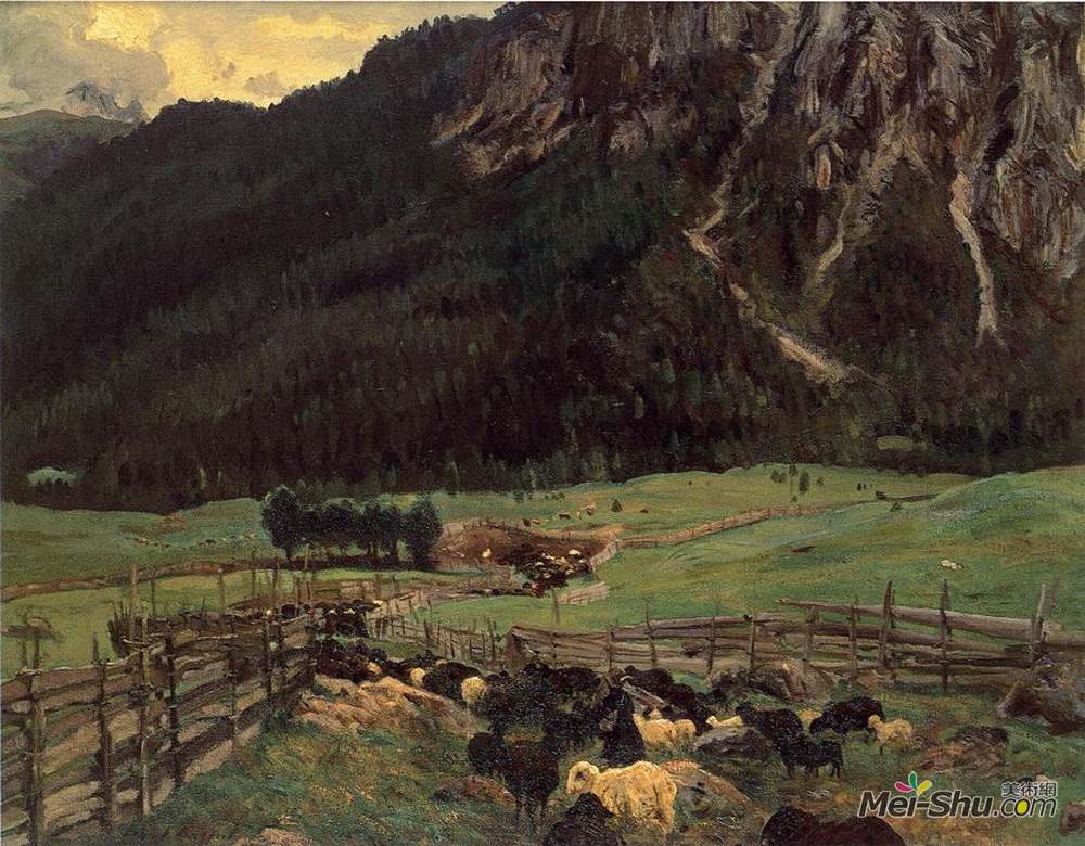 约翰·辛格·萨金特(John Singer Sargent)高清作品《在蒂罗尔的羊圈》