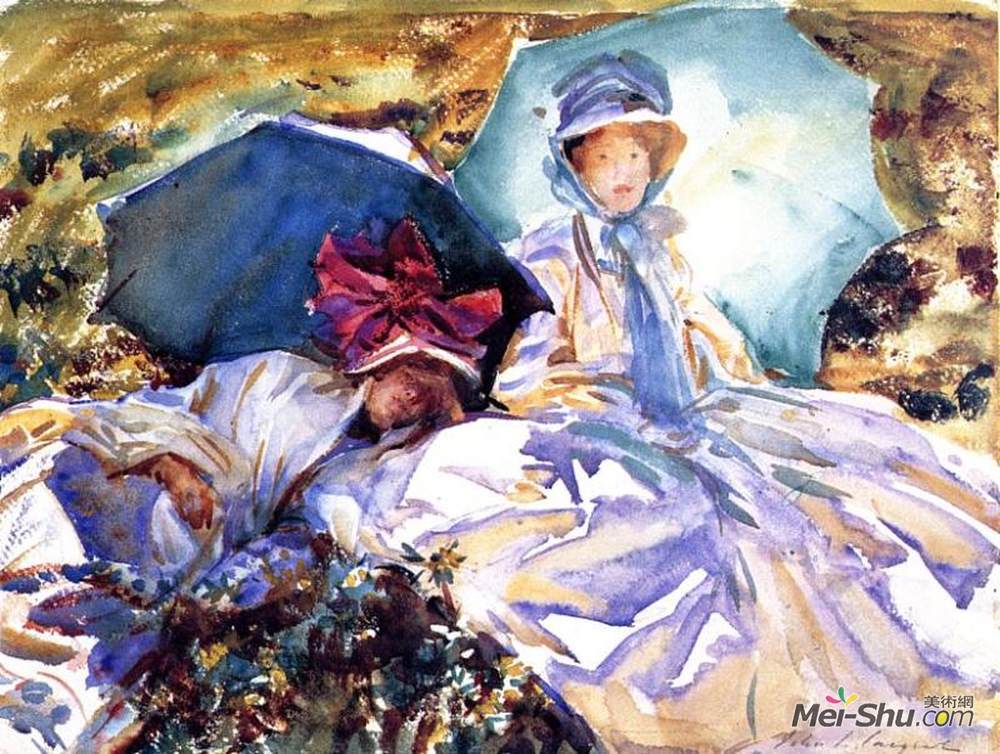 约翰·辛格·萨金特(John Singer Sargent)高清作品《辛普朗山口。在绿色的阳伞》