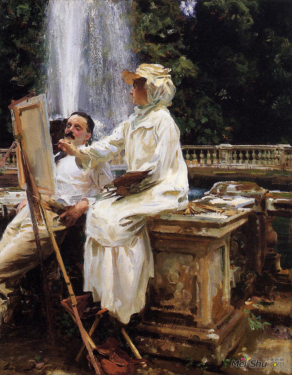 约翰·辛格·萨金特(John Singer Sargent)高清作品《托洛尼亚别墅，喷泉，意大利弗拉斯卡蒂，》
