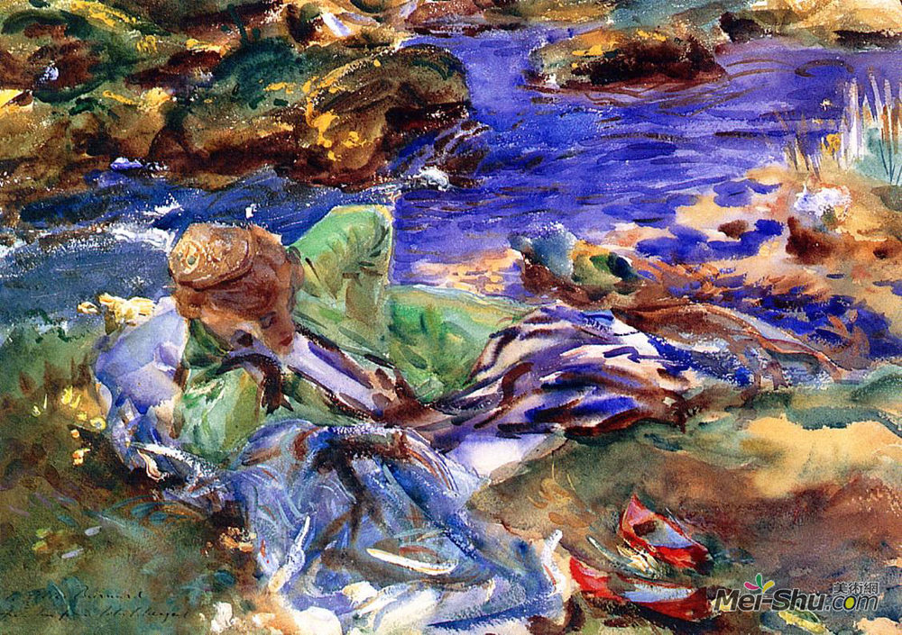 约翰·辛格·萨金特(John Singer Sargent)高清作品《溪流中的土耳其女人》